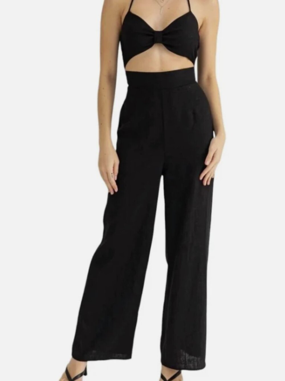 Le Lis Black Halter Cutout Tummy Hider Jumpsuit NWT Size M